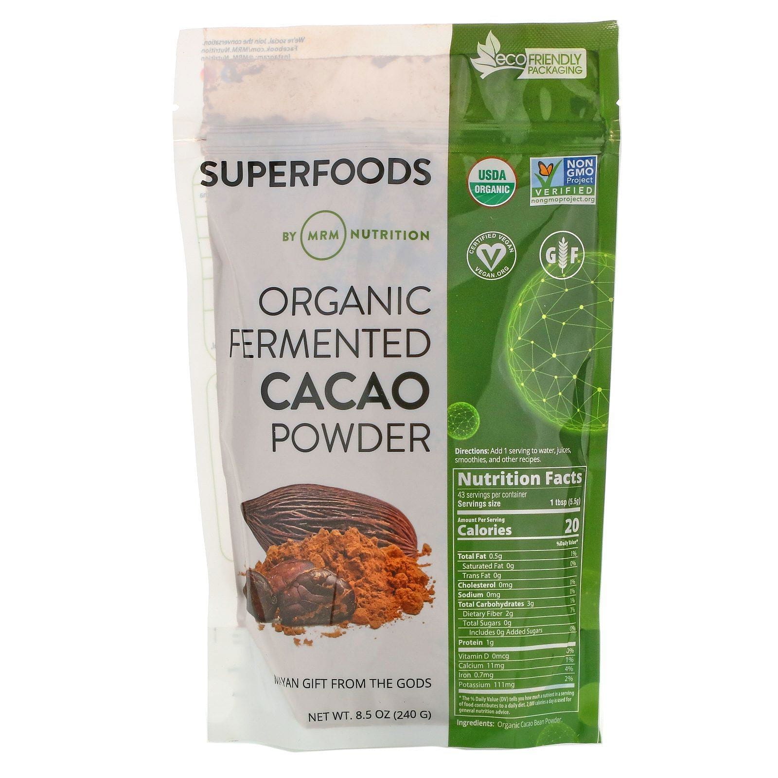 MRM, Polvo de cacao fermentado orgánico, 240 g (8,5 oz)
