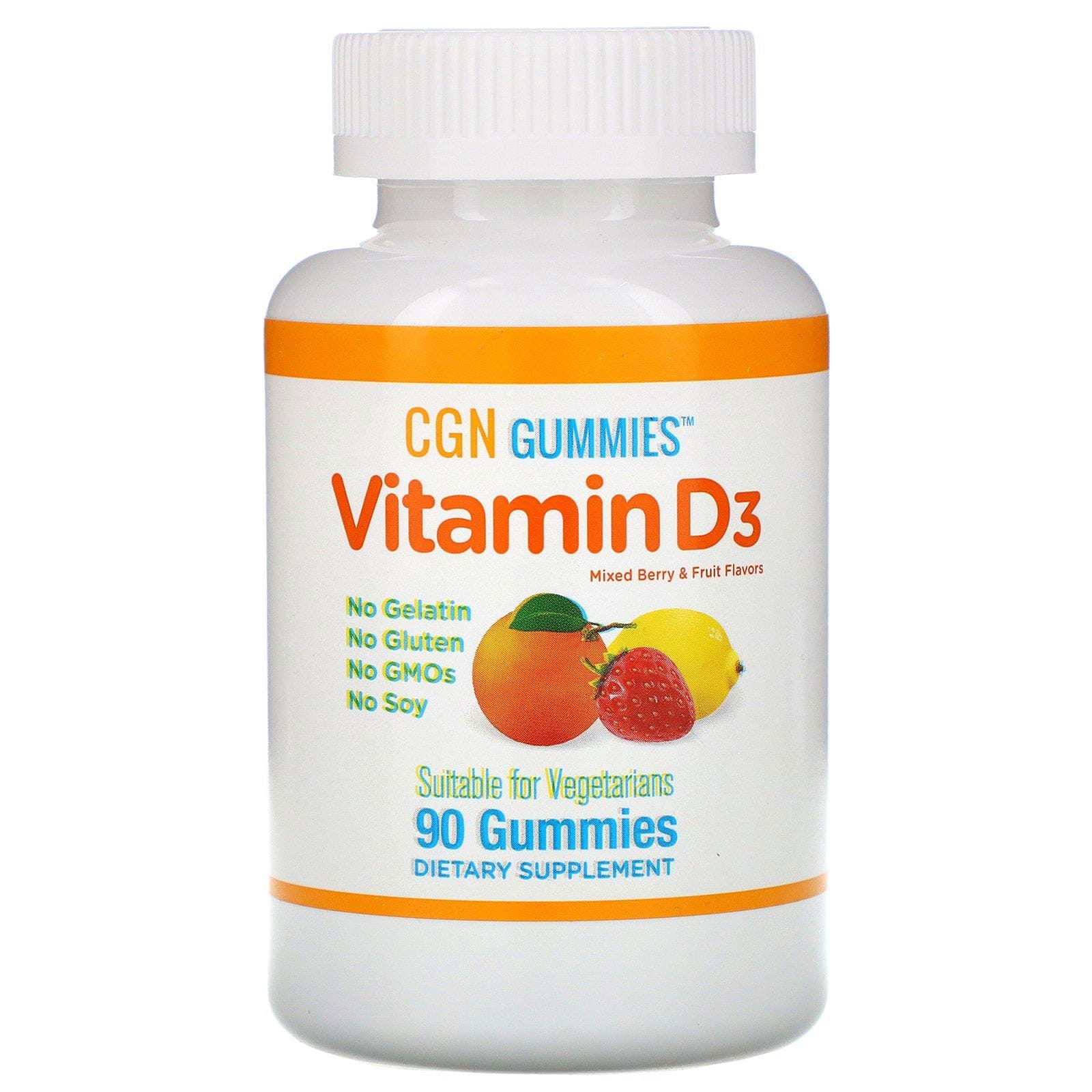 California Gold Nutrition, Gomitas con vitamina D3, Sin gelatina, Sin gluten, Sabor a bayas y frutas mixtas, 25 mcg (1000 UI), 90 gomitas