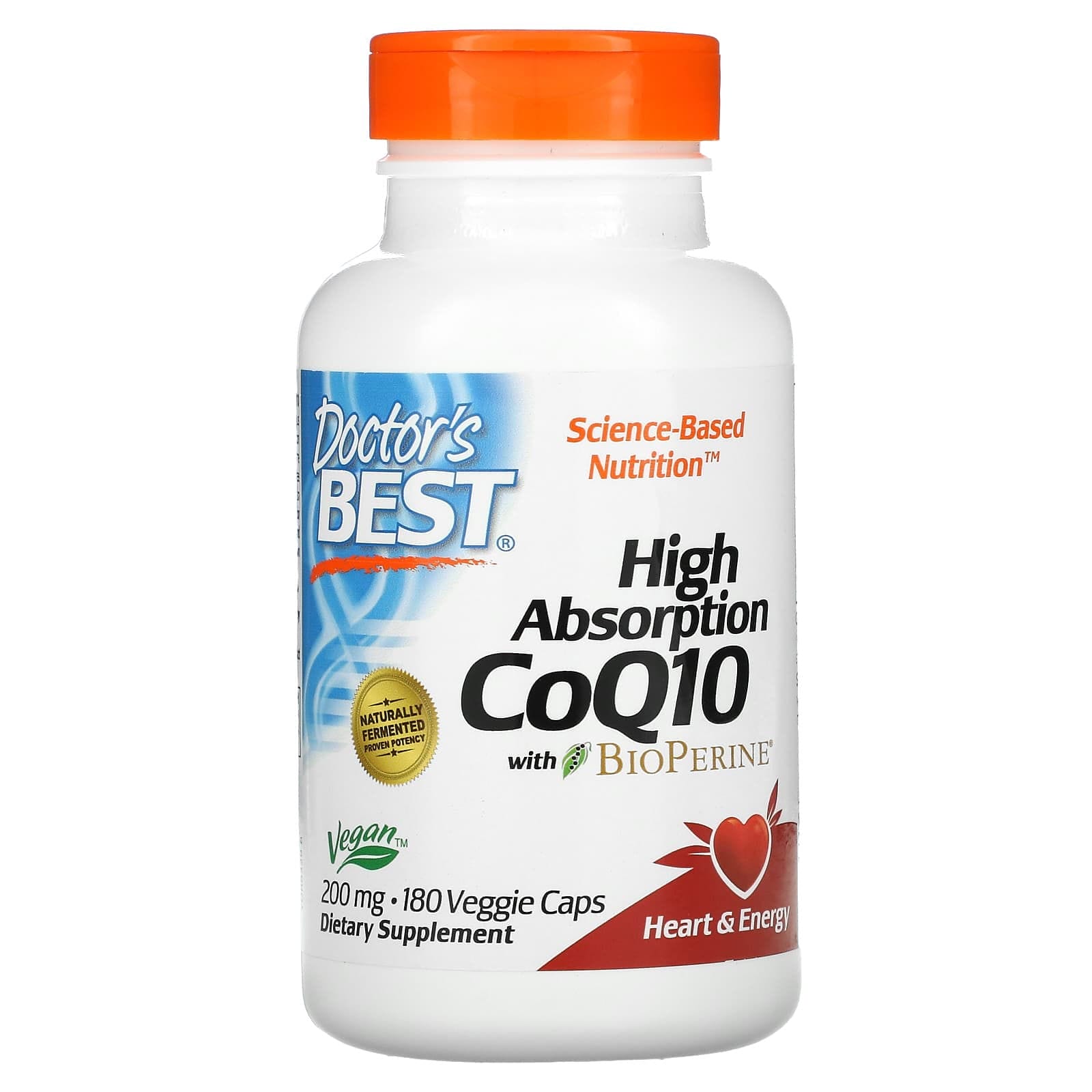 Doctor's Best, CoQ10 de alta absorción con BioPerine, 200 mg, 180 cápsulas vegetales