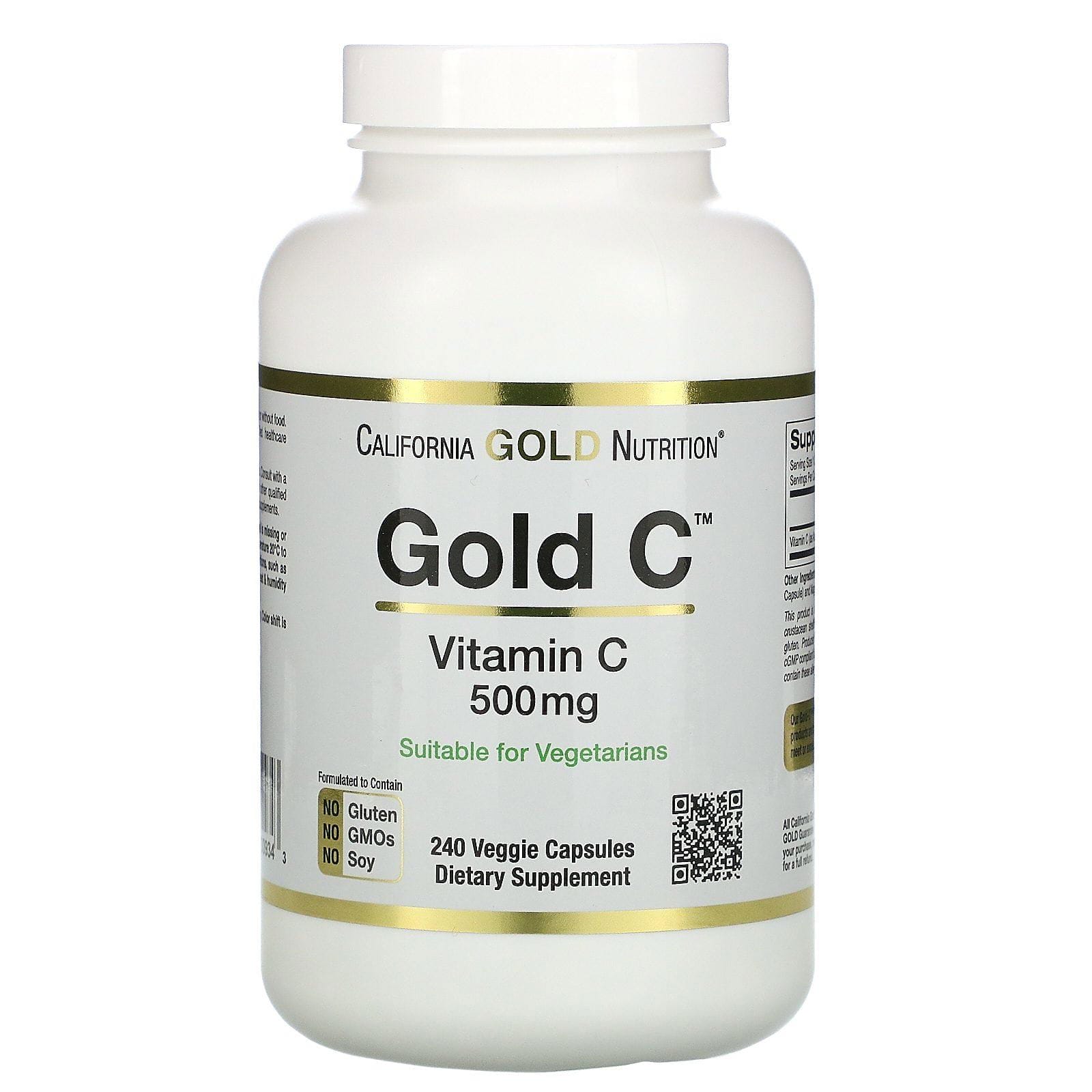 California Gold Nutrition, Gold C, Vitamina C, 500 mg, 240 cápsulas vegetales