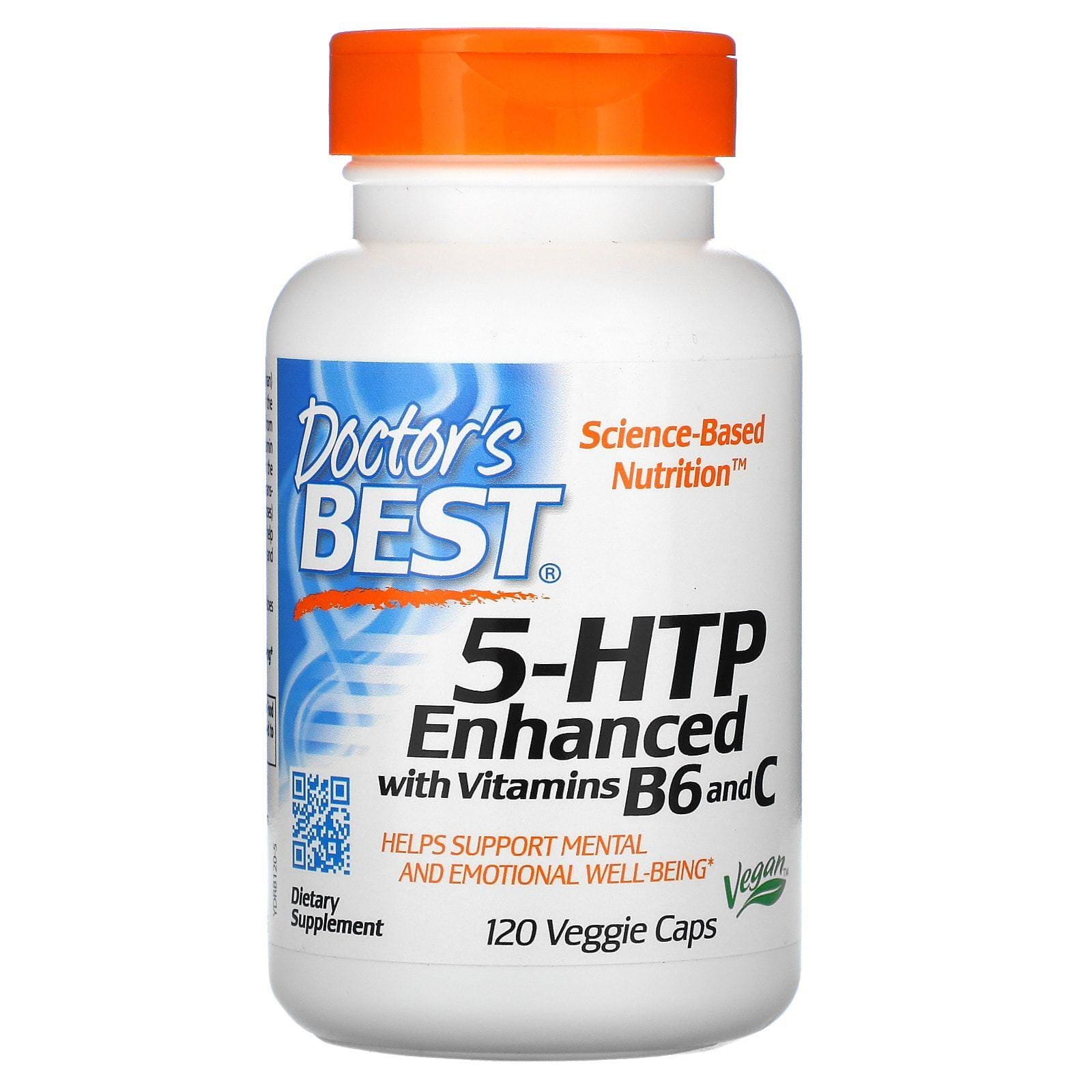 Doctor's Best, 5-HTP, Suplemento mejorado con vitaminas B6 y C, 120 cápsulas vegetales