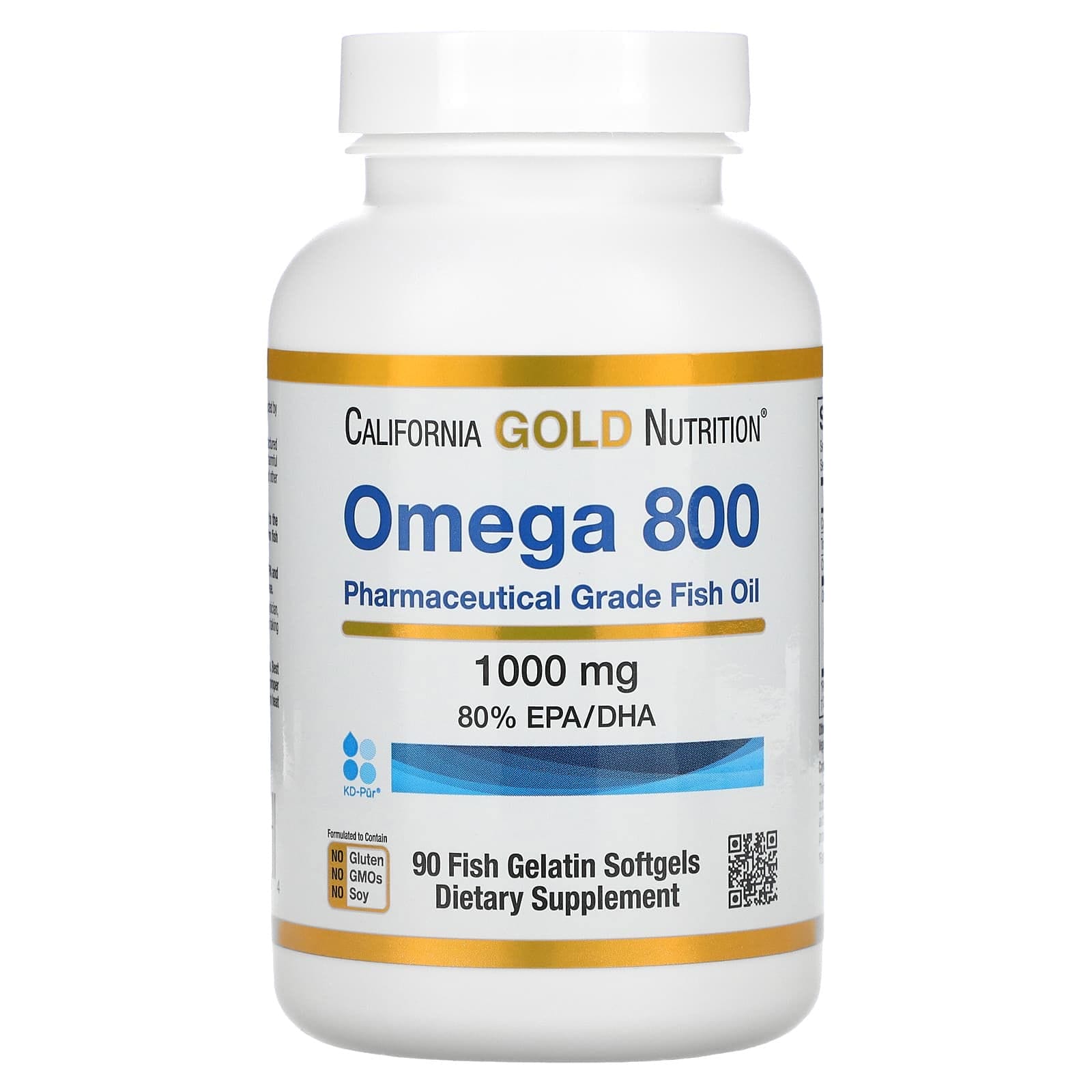 California Gold Nutrition, Omega 800, Aceite de pescado de calidad farmacéutica, 80 % de EPA y DHA, Producto en forma de triglicéridos, 1000 mg, 90 cápsulas blandas de gelatina de pescado