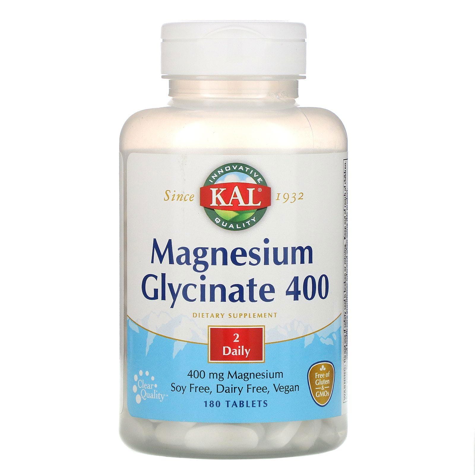 KAL, Glicinato de magnesio 400, 400 mg, 180 tabletas