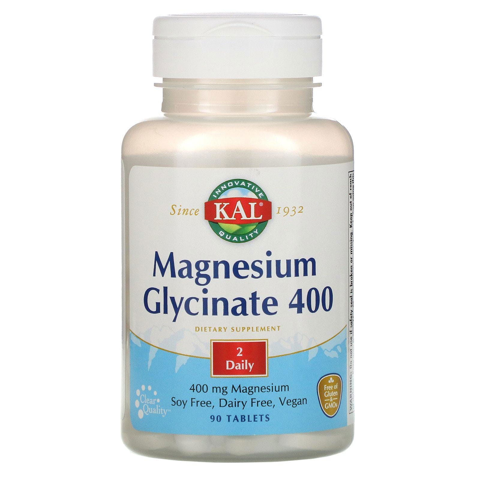 KAL, Glicinato de magnesio 400, 400 mg, 90 tabletas