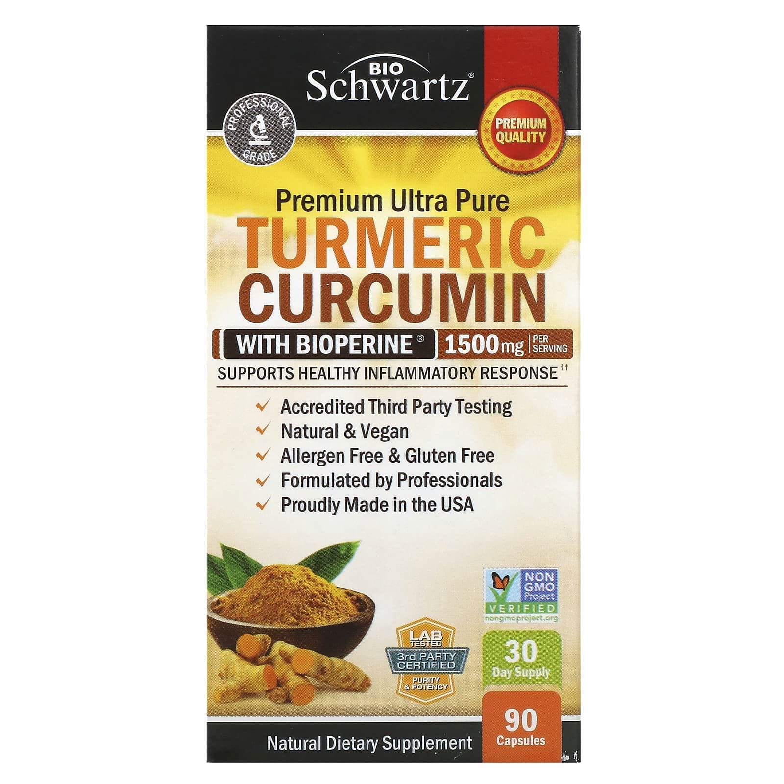 BioSchwartz, Curcumina de cúrcuma con BioPerine, 500 mg, 90 cápsulas vegetales