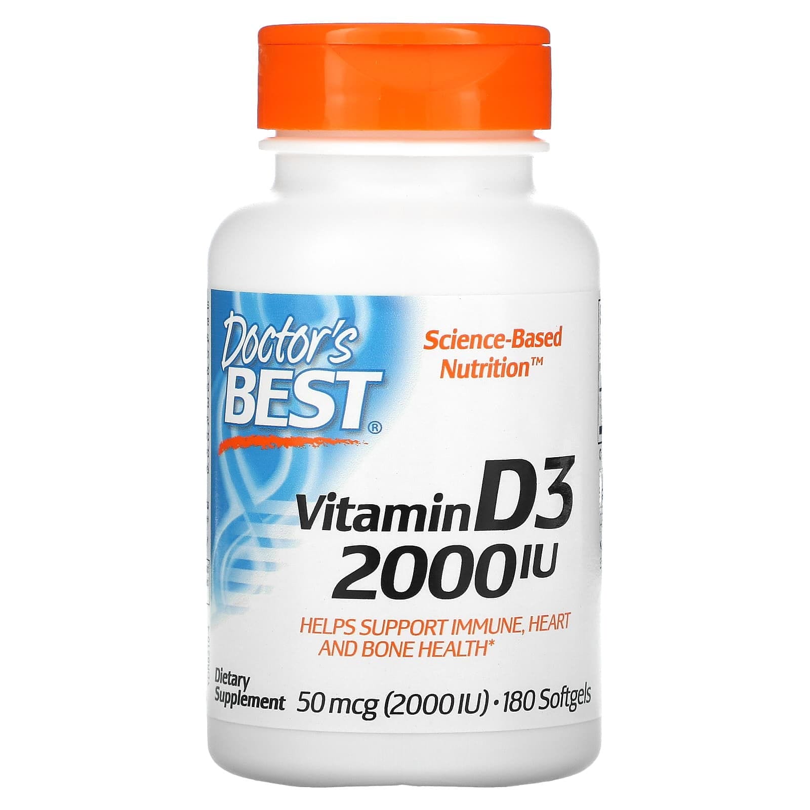 Doctor's Best, Vitamina D3, 50 mcg (2000 UI), 180 cápsulas blandas