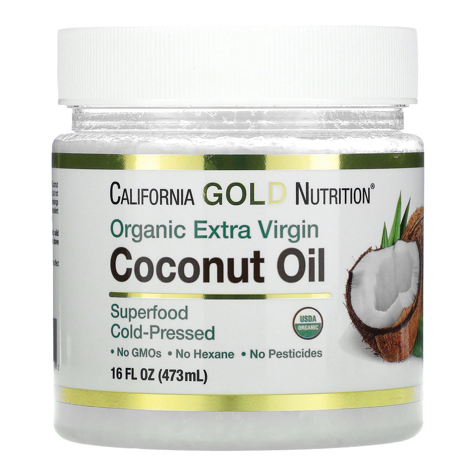 California Gold Nutrition, Aceite de coco orgánico extra virgen, Sin refinar, Prensado en frío, 473 ml (16 oz. líq.)