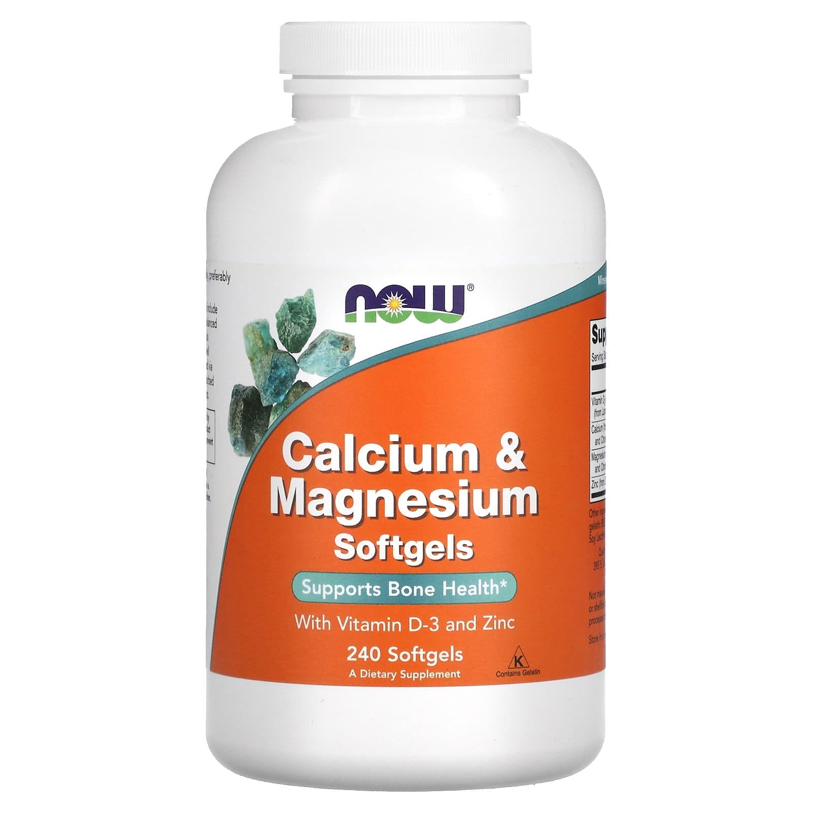 NOW Foods, Calcio y magnesio con vitamina D3 y zinc, 240 cápsulas blandas