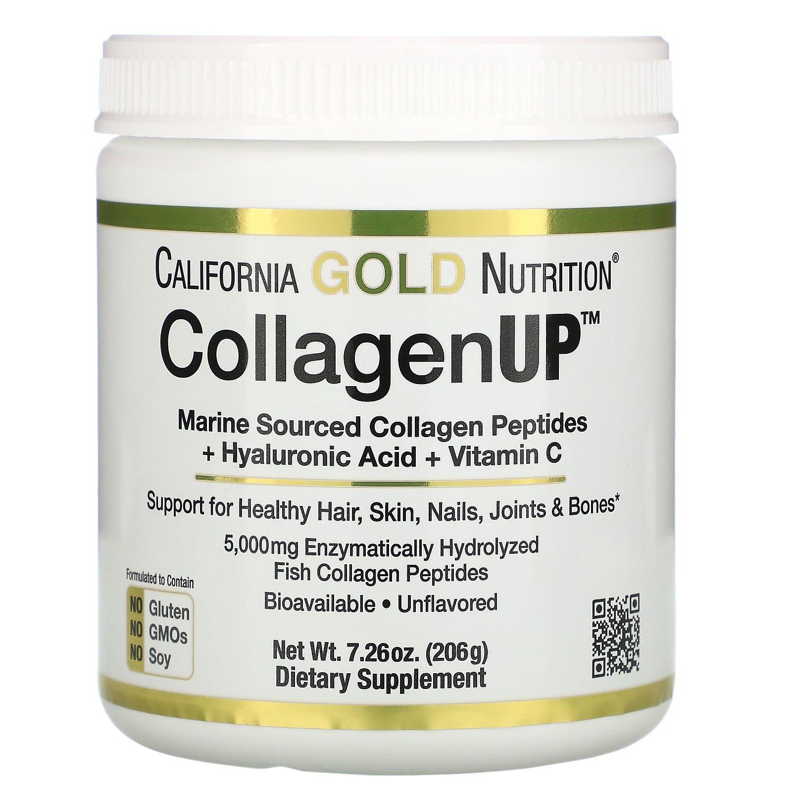 California Gold Nutrition, CollagenUP, Colágeno marino hidrolizado con ácido hialurónico y vitamina C, Sin sabor, 204 g (7,195 oz)