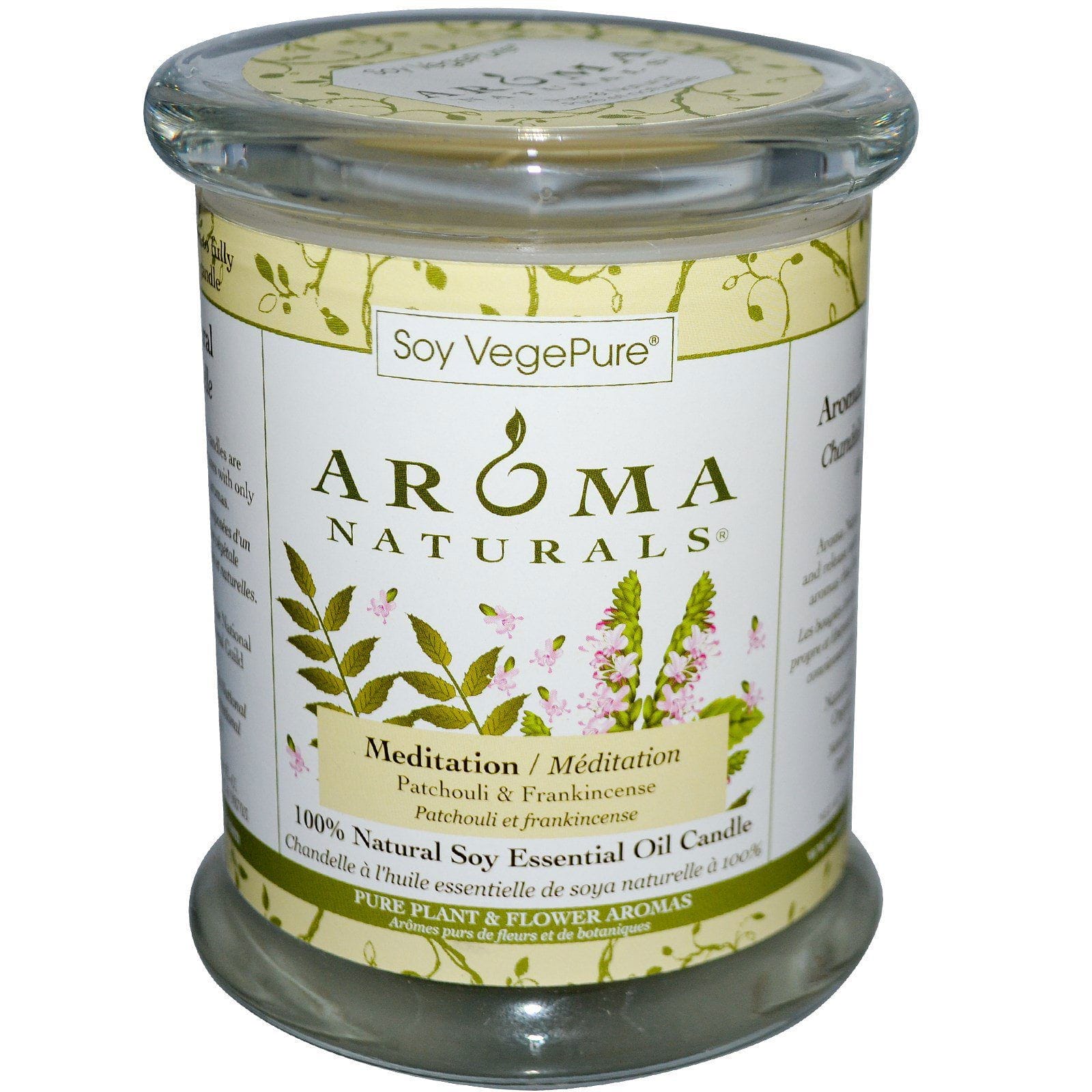 Aroma Naturals, Soy VegePure, Velar Pilar de Soja 100% Natural, Meditación, Pachulí y Sahumerios, 8.8 oz (260 g)