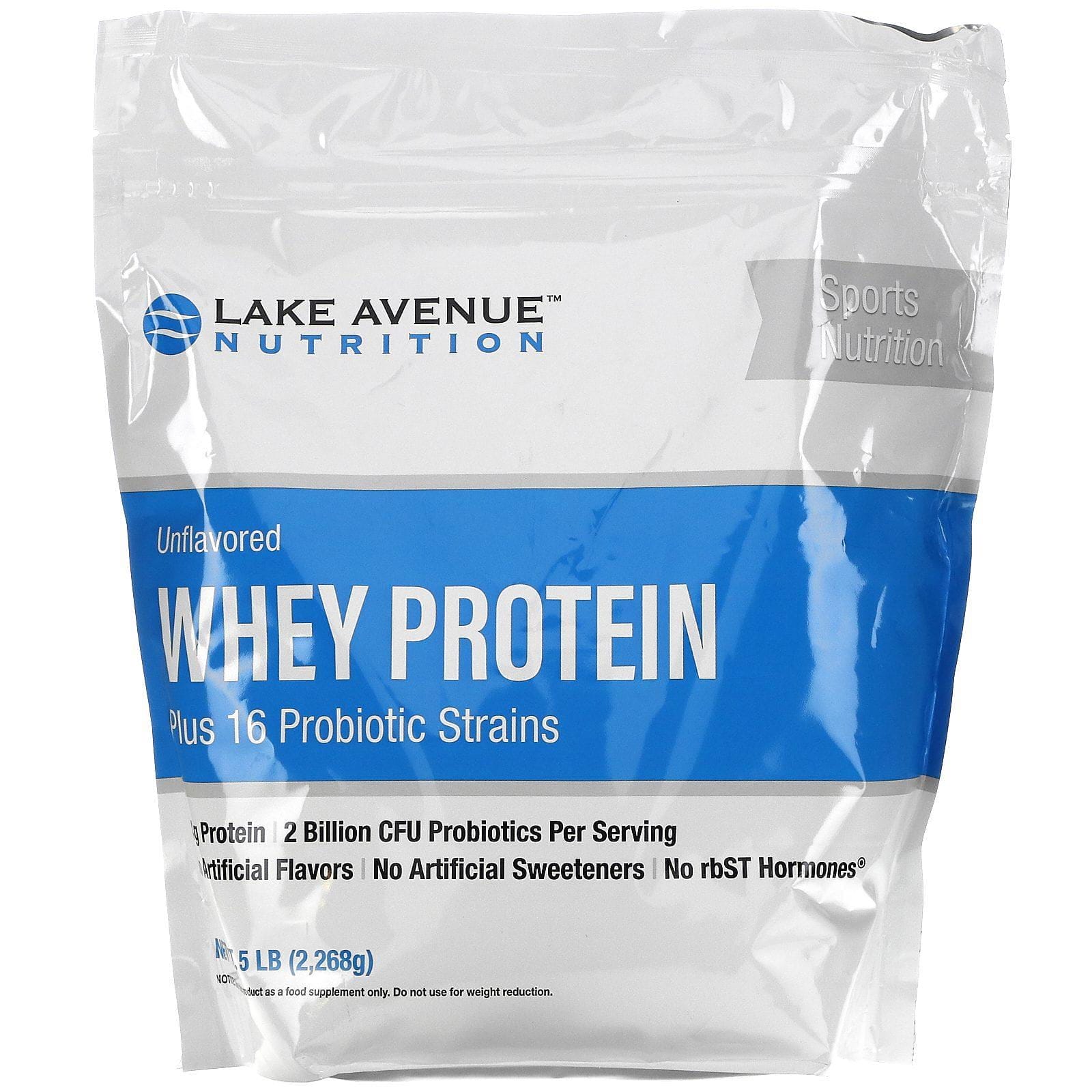 Lake Avenue Nutrition, Proteína de suero de leche y probióticos, Sin sabor, 2268 g (5 lb)