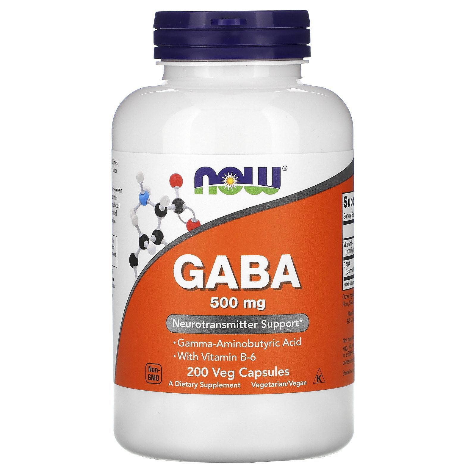 Now Foods, GABA con vitamina B6, 500 mg, 200 cápsulas vegetales