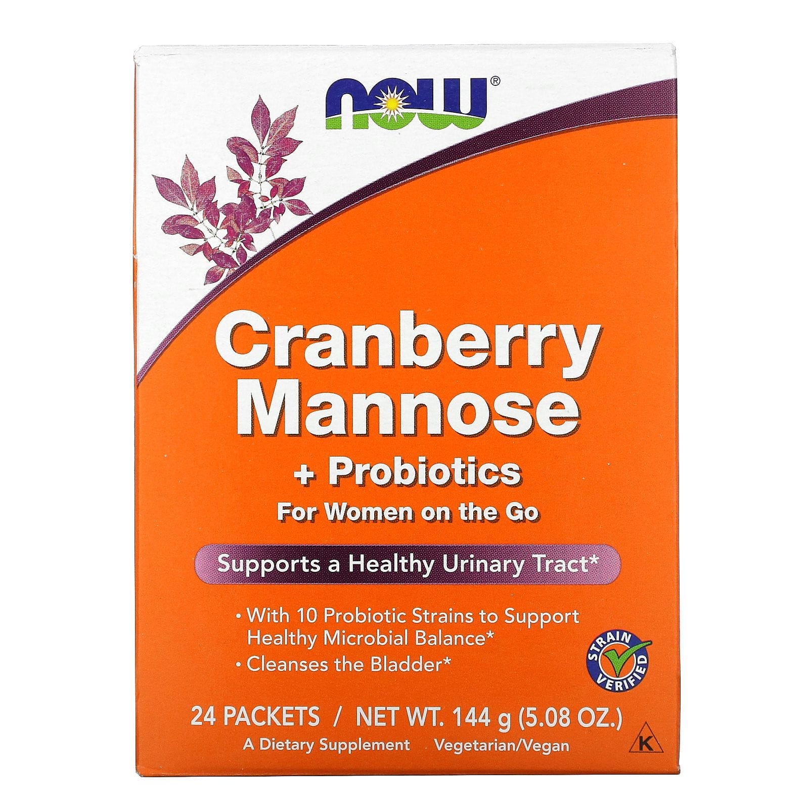 Now Foods, Manosa de arándano rojo más probióticos, Para mujeres activas, 24 sobres, 6 g (0,21 oz) cada uno