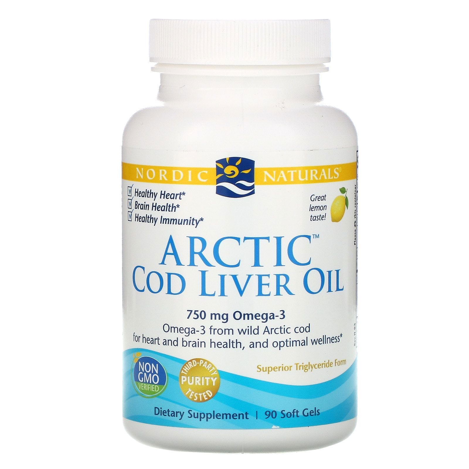 Nordic Naturals, Arctic Cod Liver Oil, Limon, 1000 mg, 90 Soft Gels
