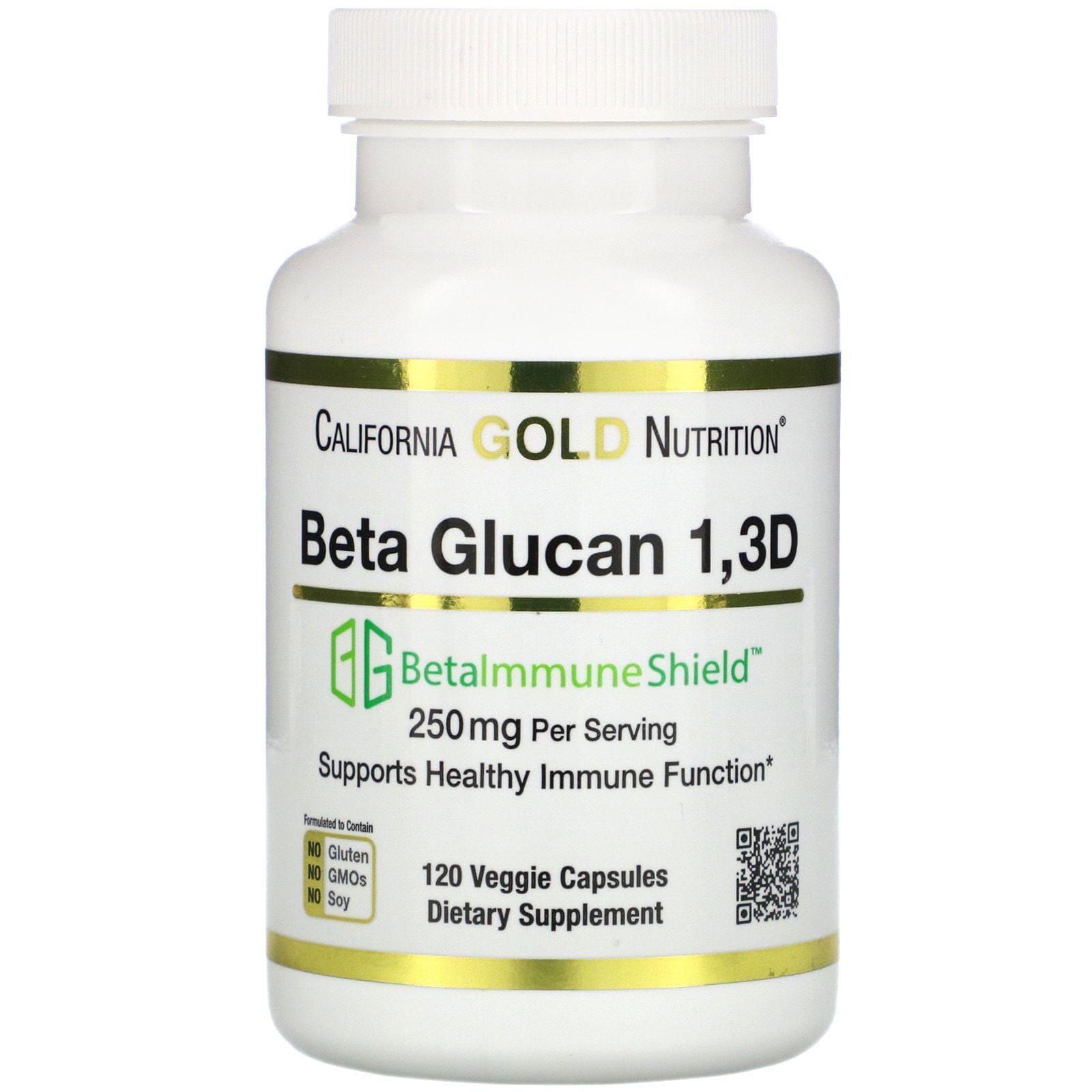 California Gold Nutrition, Beta-glucano 1-3D con Beta-ImmuneShield, 125 mg, 120 cápsulas vegetales