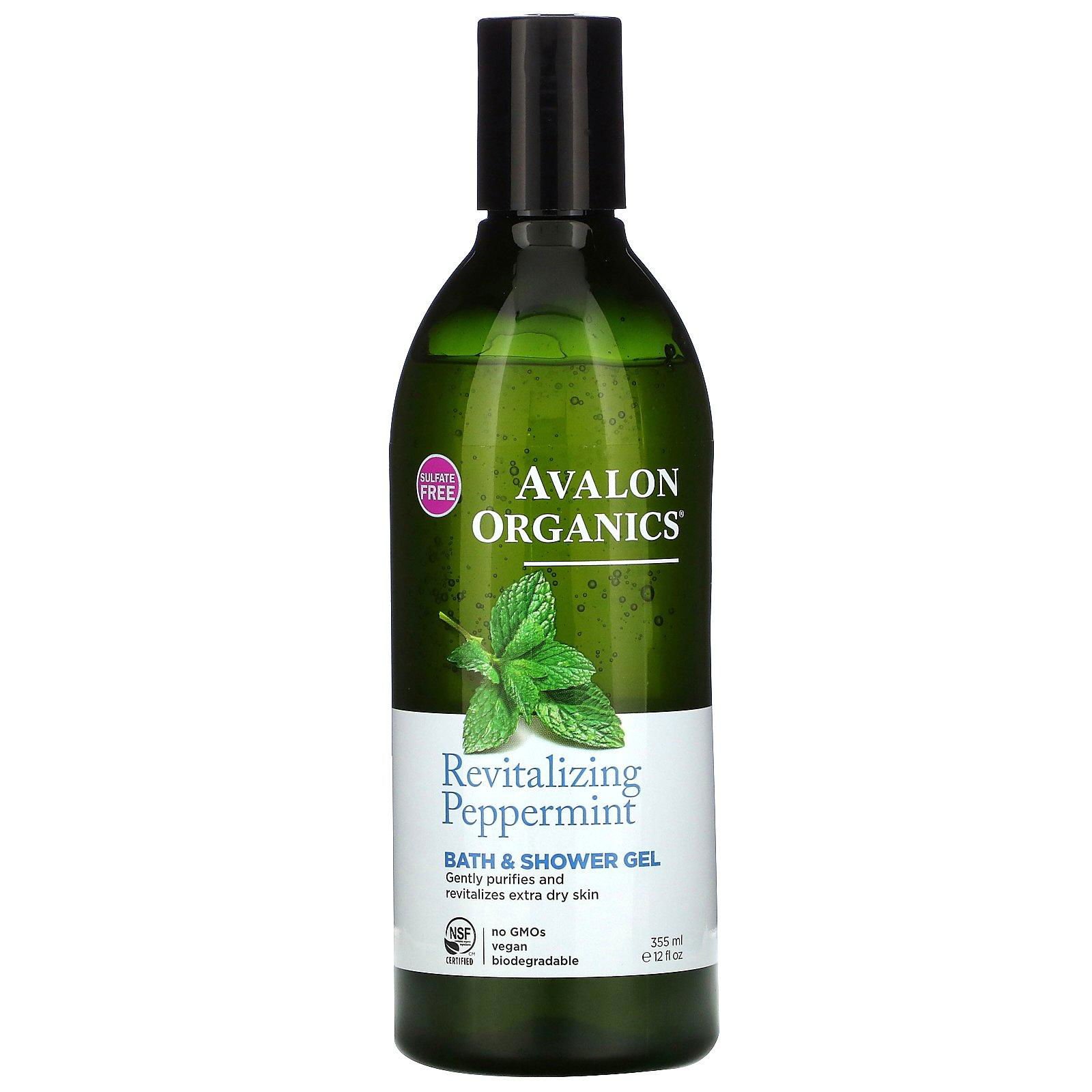 Avalon Organics, Gel de ducha y baño, Menta revitalizante, 12 fl oz (355 ml)
