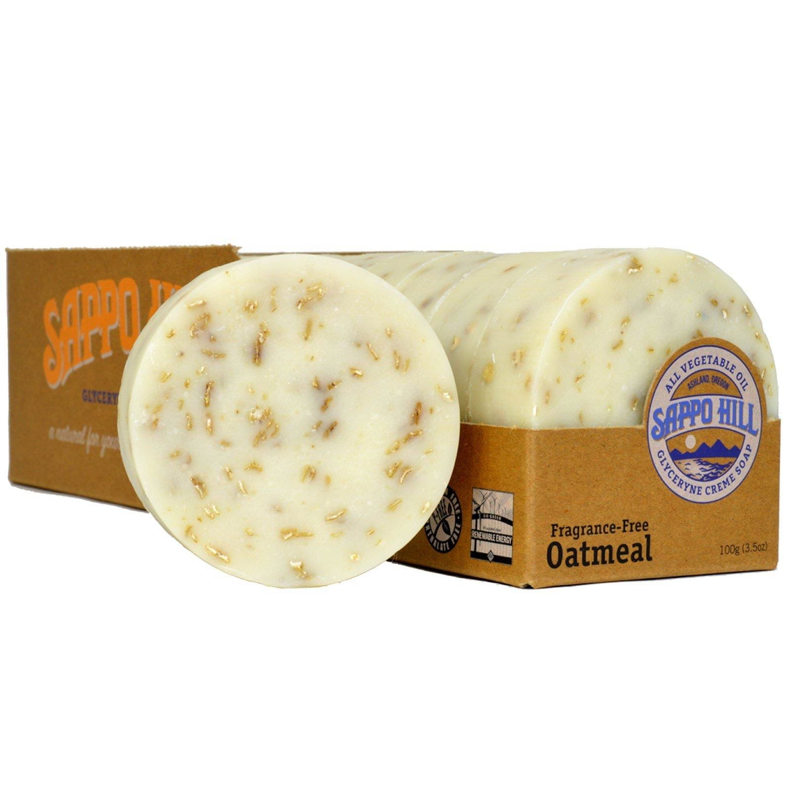 Sappo Hill, Jabón de crema de glicerina, harina de avena, libre de fragancia, 12 bares, 3.5 oz (100 g) cada una