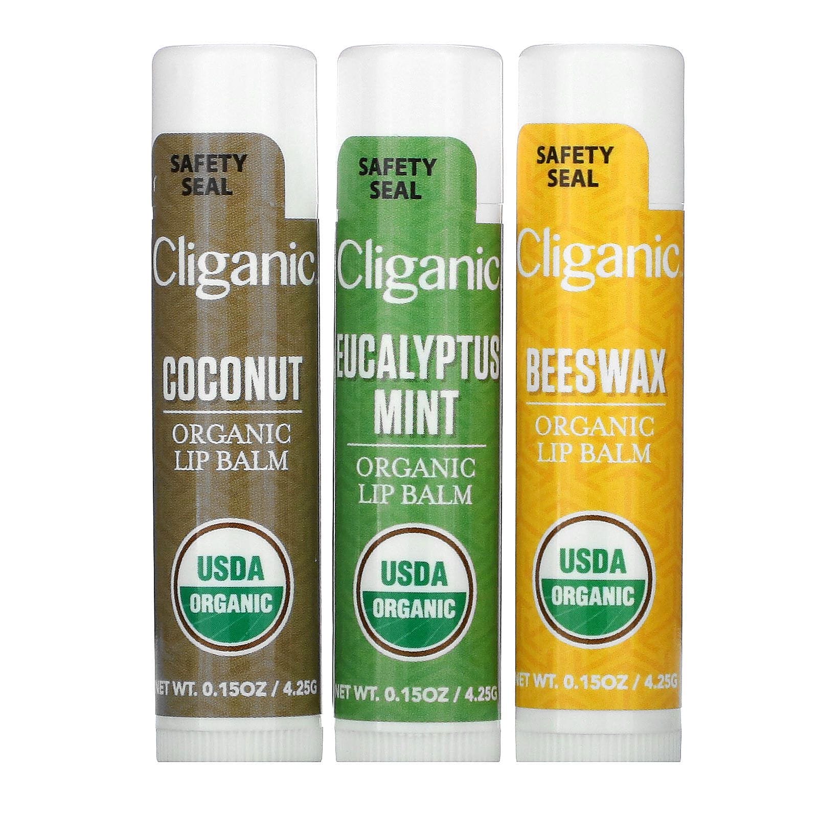 Cliganic, Organic Lip Balm Set, 3 Pack, 0.15 fl oz (4.25 ml) Each