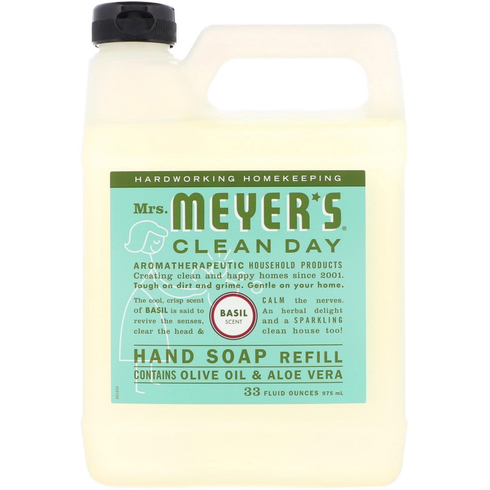 Mrs. Meyers Clean Day, Recarga de jabón líquido de manos, esencia de albahaca, 33 fl oz (975 ml)