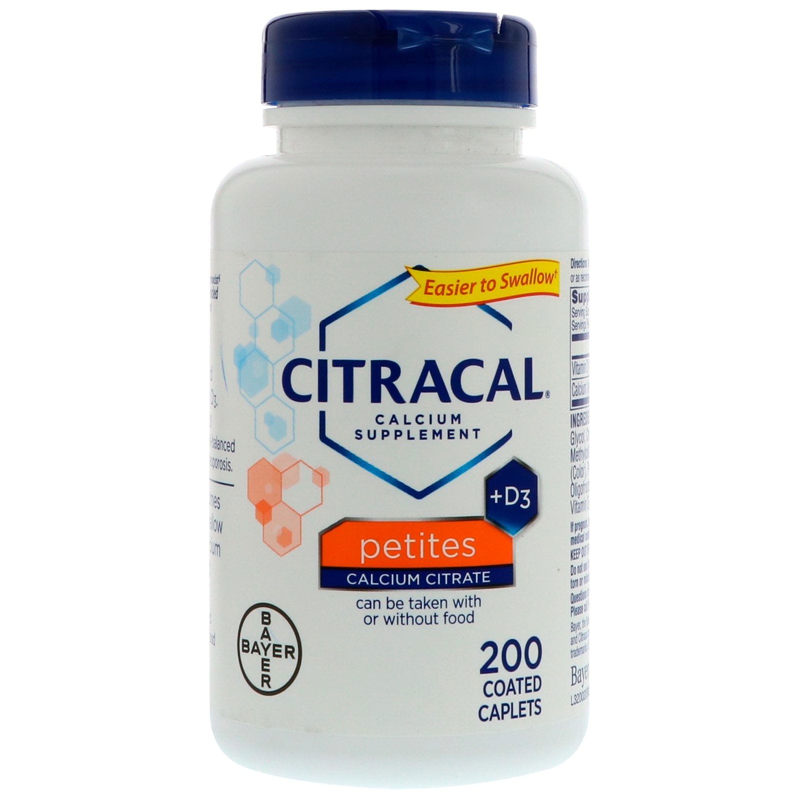 Citracal, Bayer, fórmula citrato de calcio + D3, pequeños, 200 comprimidos recubiertos