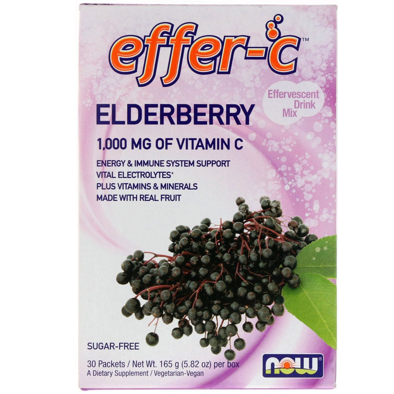 Now Foods, Effer-C, Mezcla para Beber Efervescente, Saúco, 30 Paquetes, 5.5 g Cada Uno
