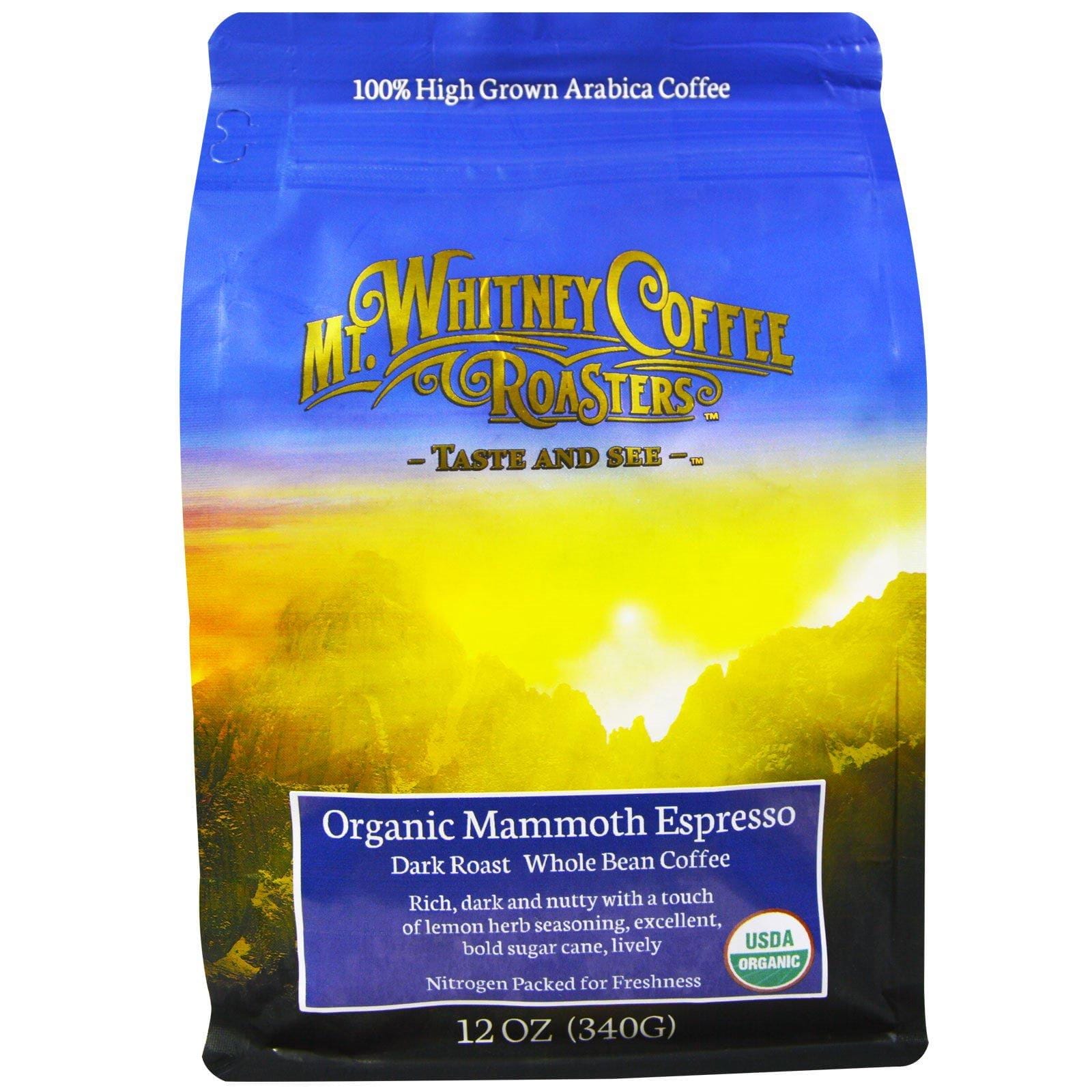 Mt. Whitney Coffee Roasters, Café en Grano Orgánico, Mammoth Espresso, Tostado Oscuro, 12 oz (340 g)