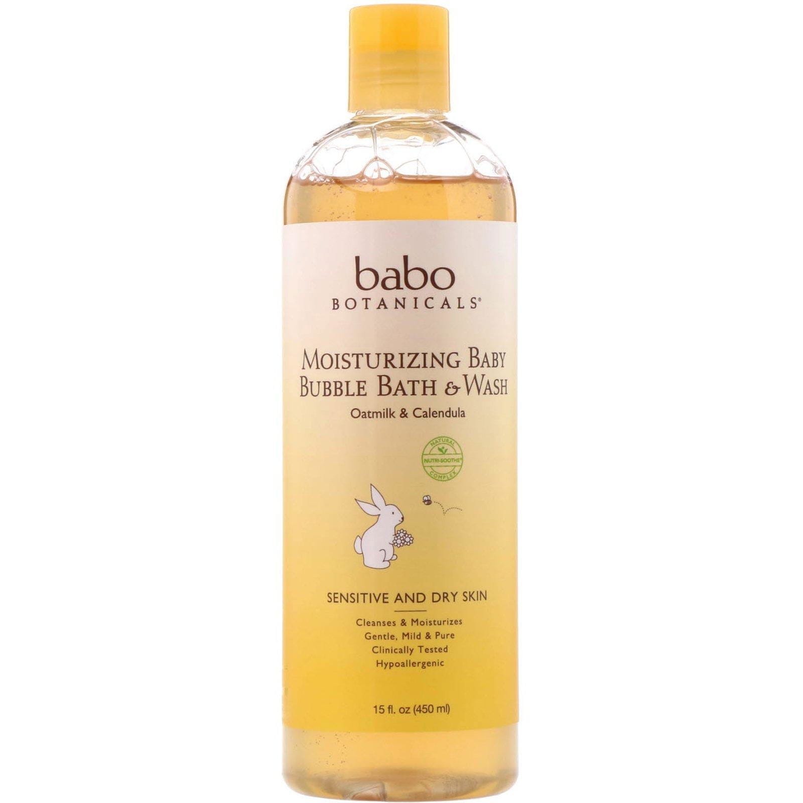 Babo Botanicals, Jabón líquido y baño de burbujas humectante para bebés, avena y caléndula, 15 onzas líquidas (450 ml)