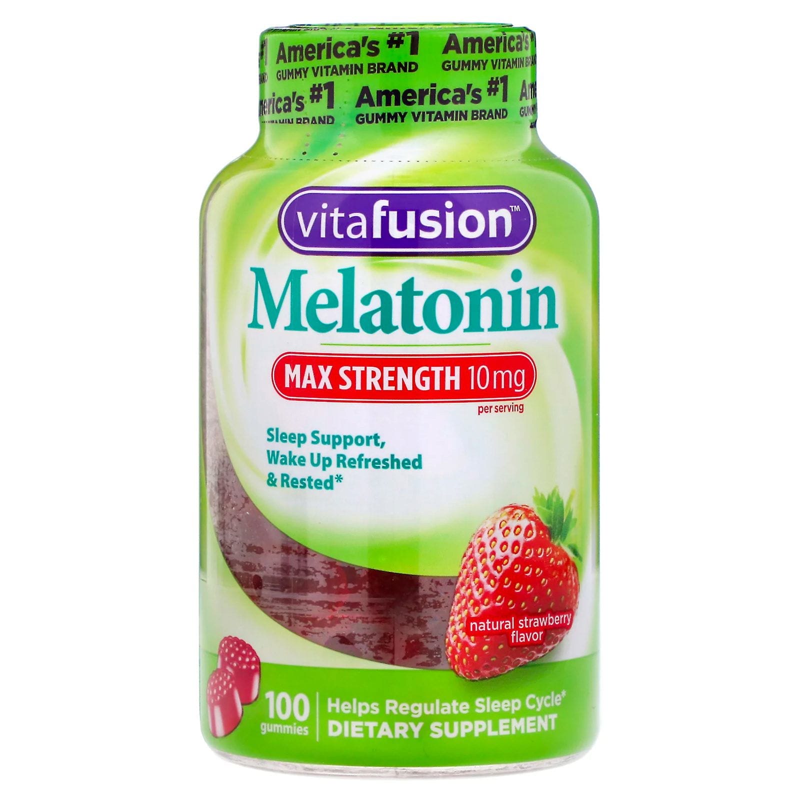 VitaFusion, Melatonina de máxima potencia, Sabor natural fresa, 10 mg, 100 gomitas