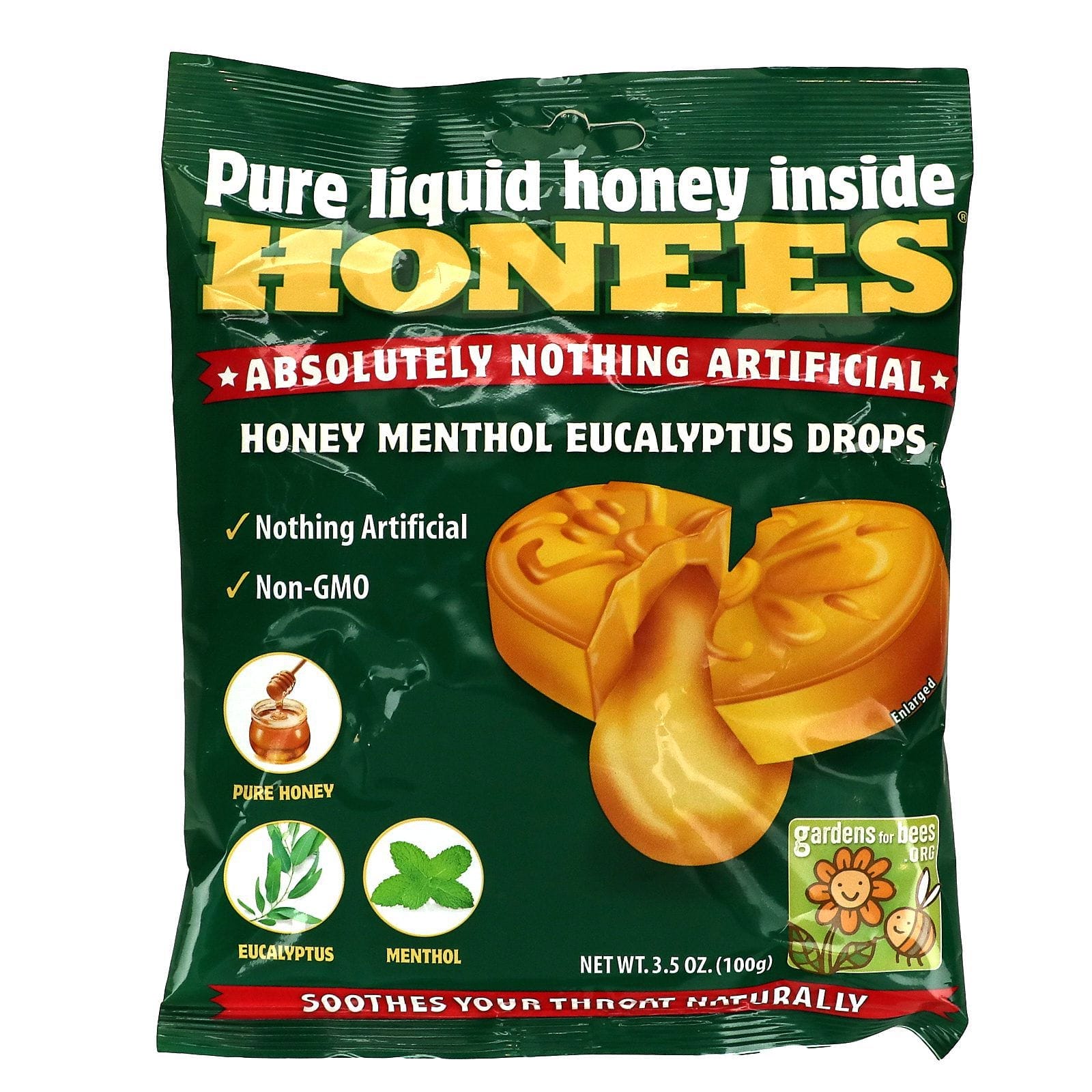 Honees, Gotas de miel, mentol y eucalipto, 100 mg (3,5 oz)