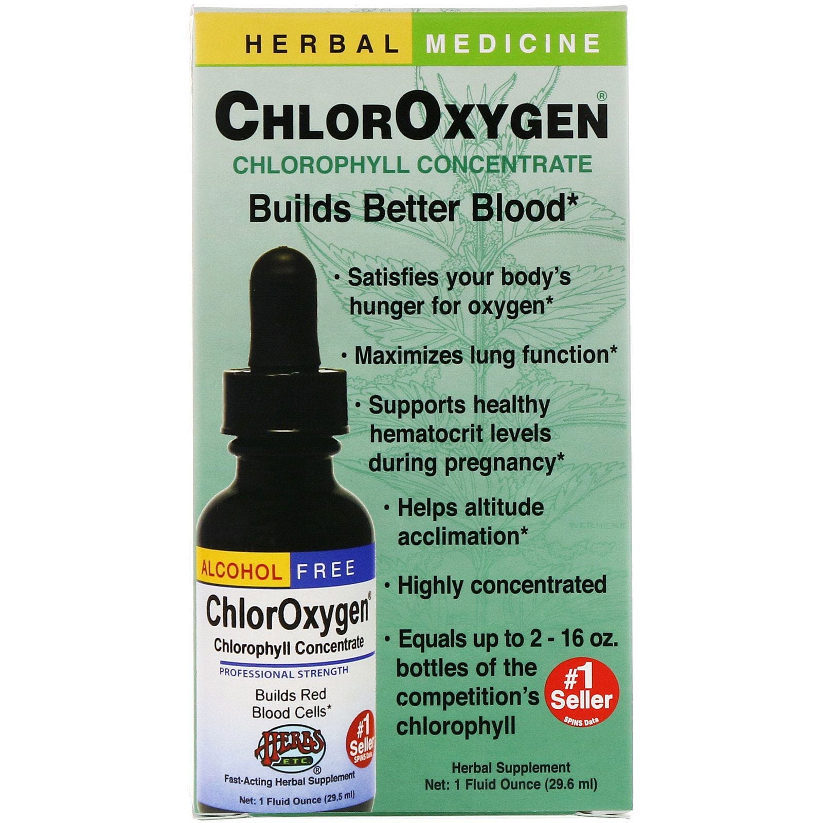 Herbs Etc., ChlorOxygen, concentrado de clorofila, sin alcohol, 1 oz líquida (29.6 ml)