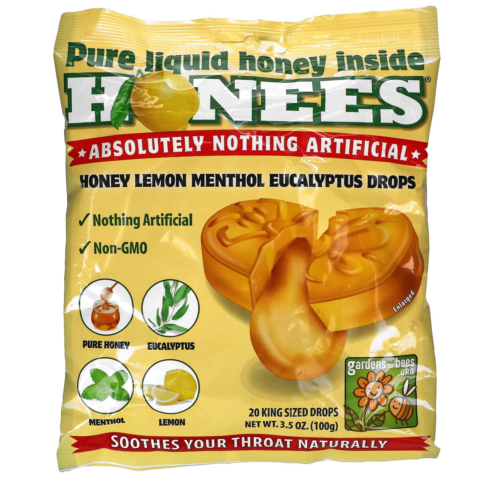 Honees, Cough Drops, Honey Lemon, 20 King Sized Cough Drops