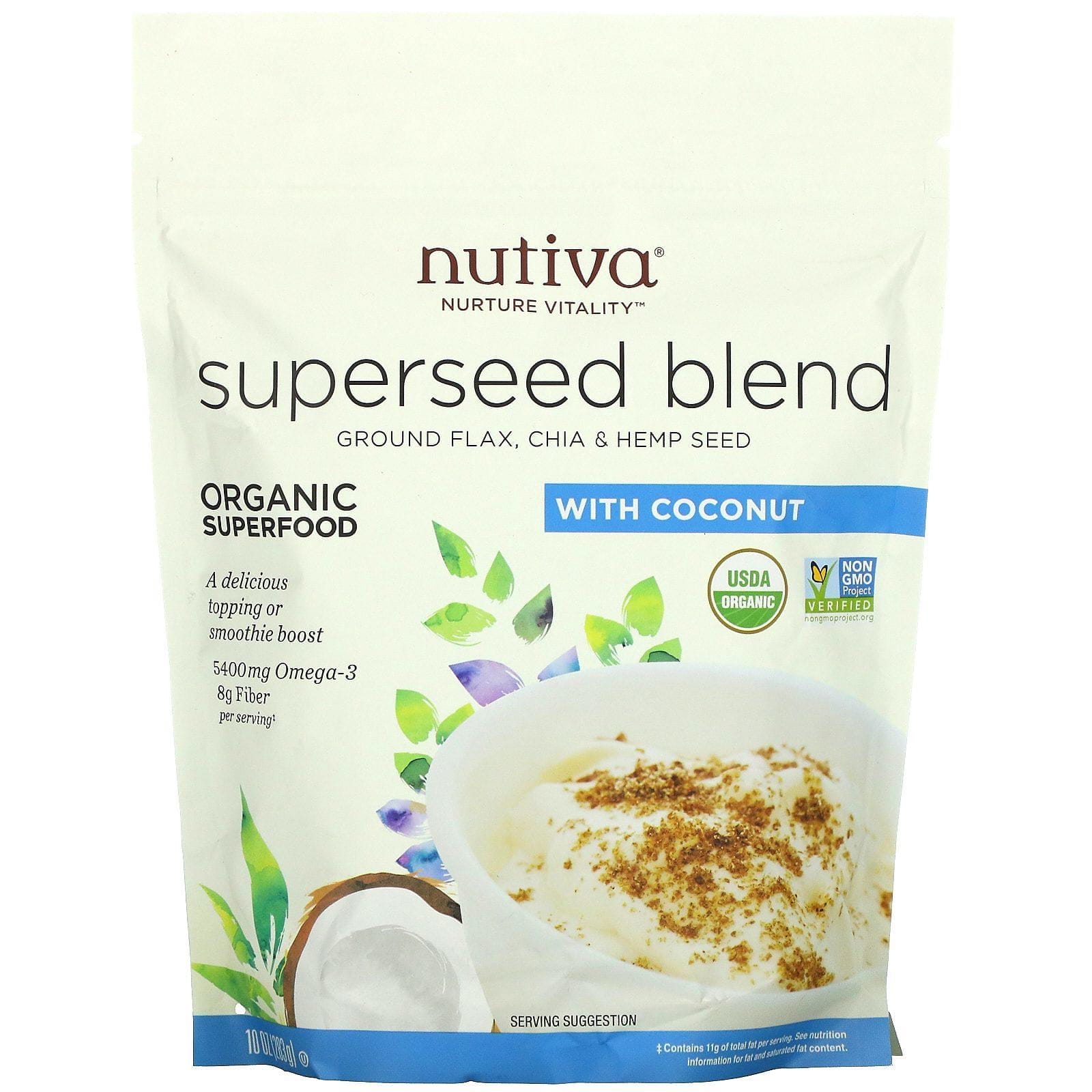 Nutiva, Mezcla de supersemilla orgánica, con coco, 10 onzas (283 g)