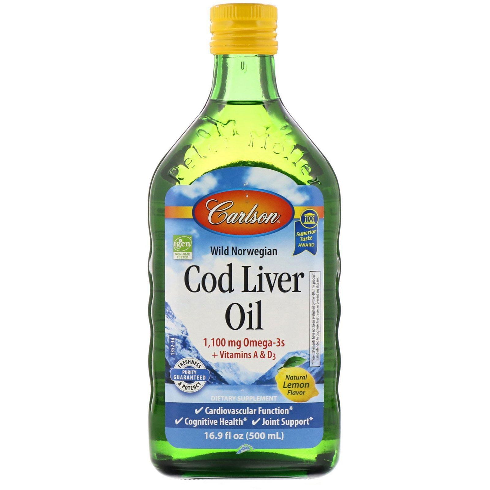 Carlson Labs, Aceite de hígado de bacalao noruego silvestre, Sabor natural a limón, 500 ml (16,9 oz. líq.)