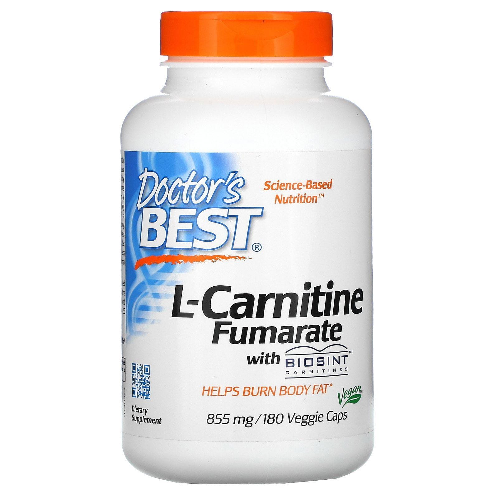Doctor's Best, Fumarato de L-carnitina con carnitinas Biosint, 855 mg, 180 cápsulas vegetales