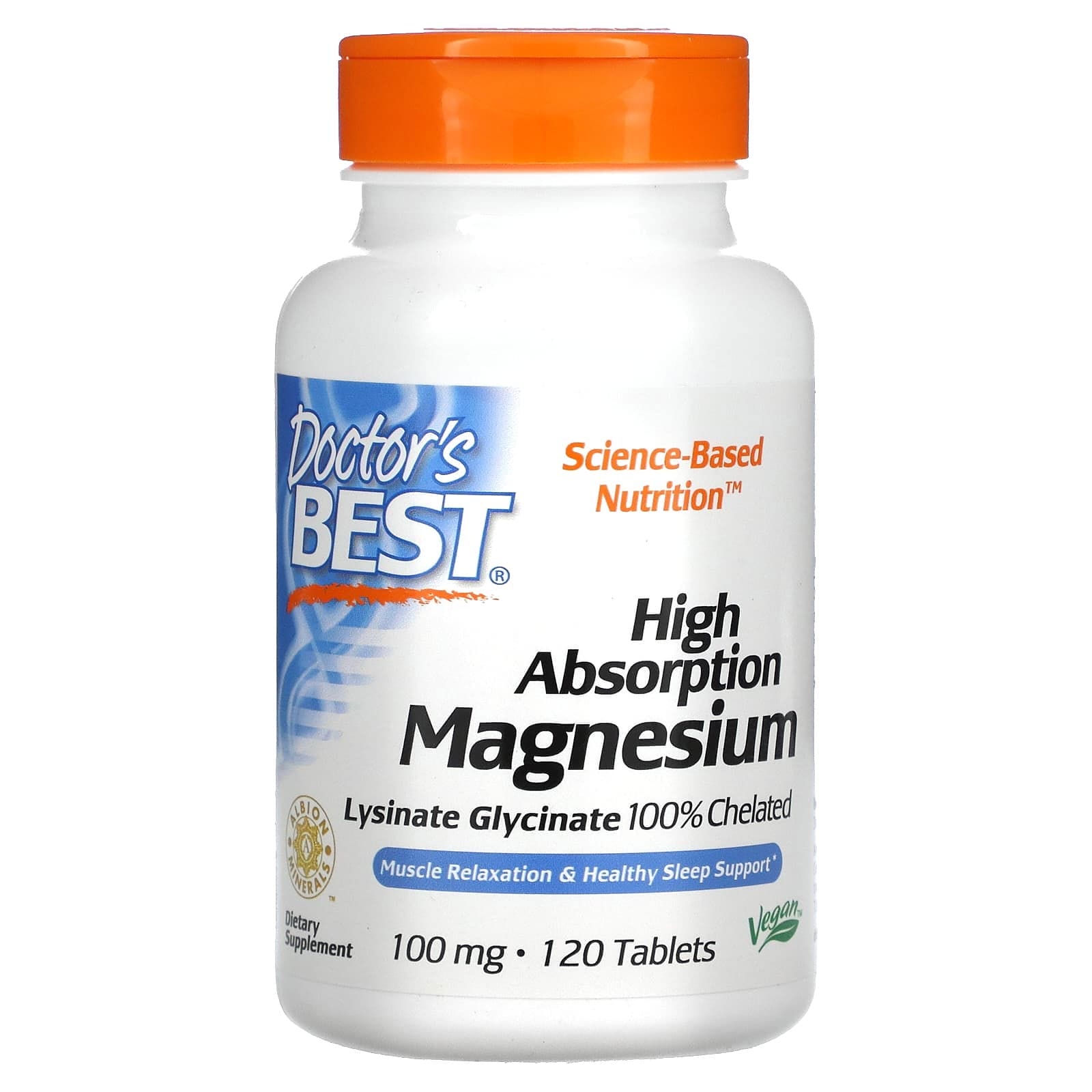 Doctor's Best, Magnesio de alta absorción, 100 mg, 120 comprimidos