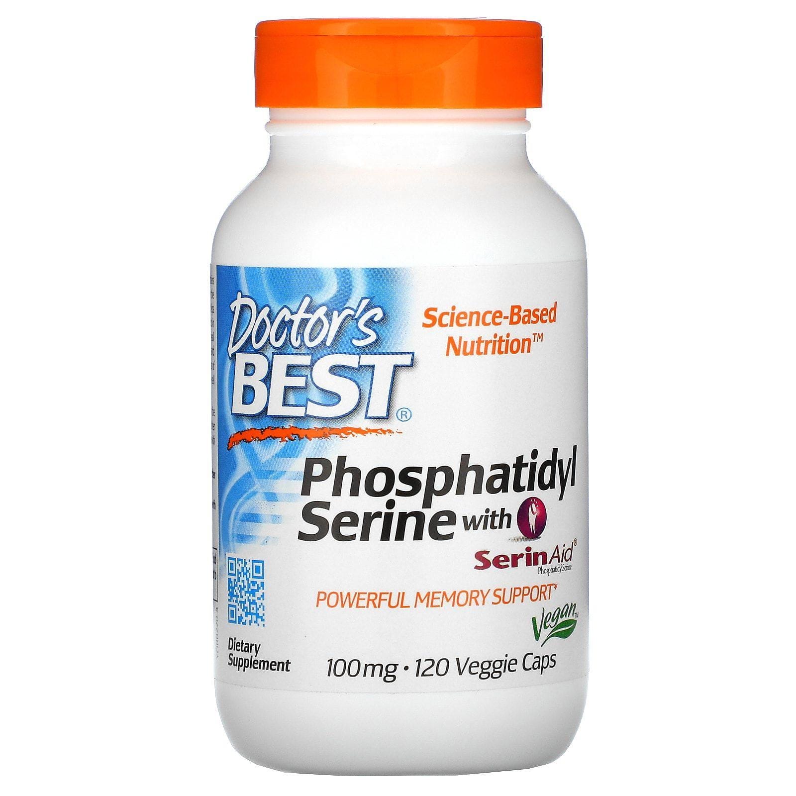 Doctor's Best, Fosfatidilserina con SerinAid, 100 mg, 120 cápsulas vegetales