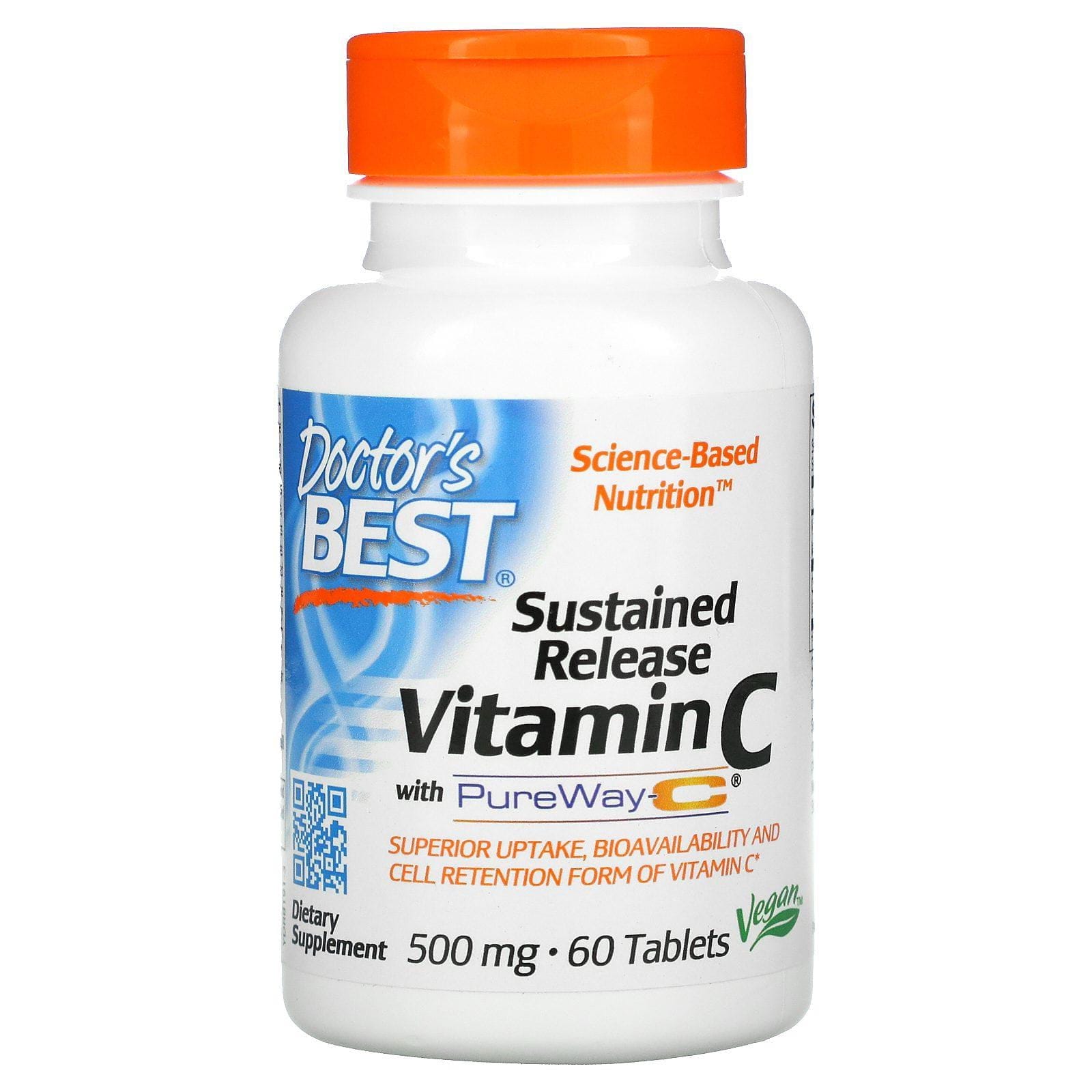 Doctor's Best, Vitamina C de liberación prolongada con PureWay-C, 500 mg, 60 comprimidos