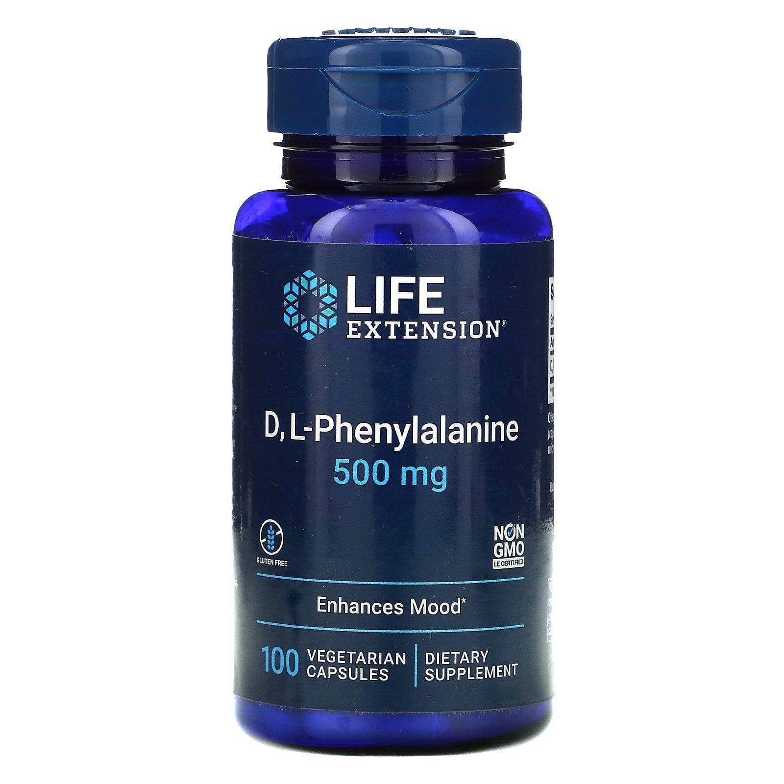 Life Extension, D, L-fenilalanina, 500 mg, 100 cápsulas vegetarianas