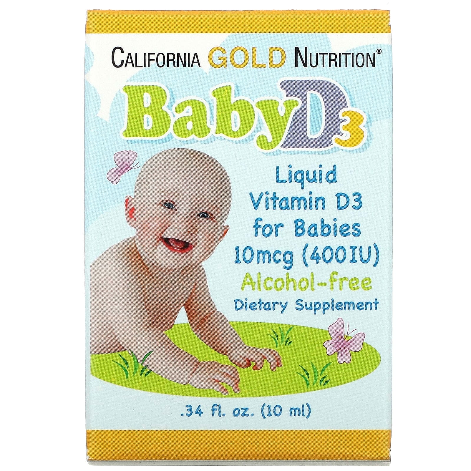 California Gold Nutrition, Vitamina D3 líquida para bebés, 10 mcg (400 UI), 10 ml (0,34 oz. líq.)