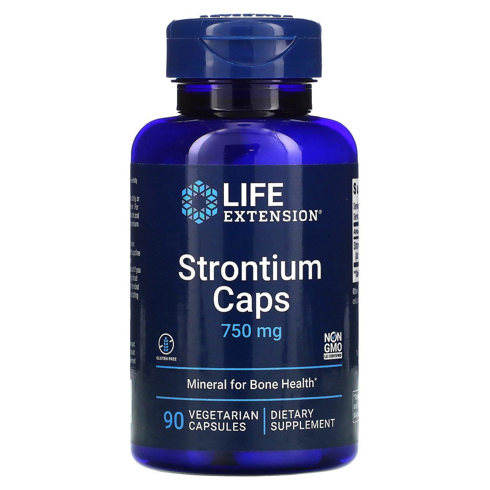 Life Extension, Estroncio en cápsulas, mineral para huesos sanos, 750 mg, 90 cápsulas vegetarianas