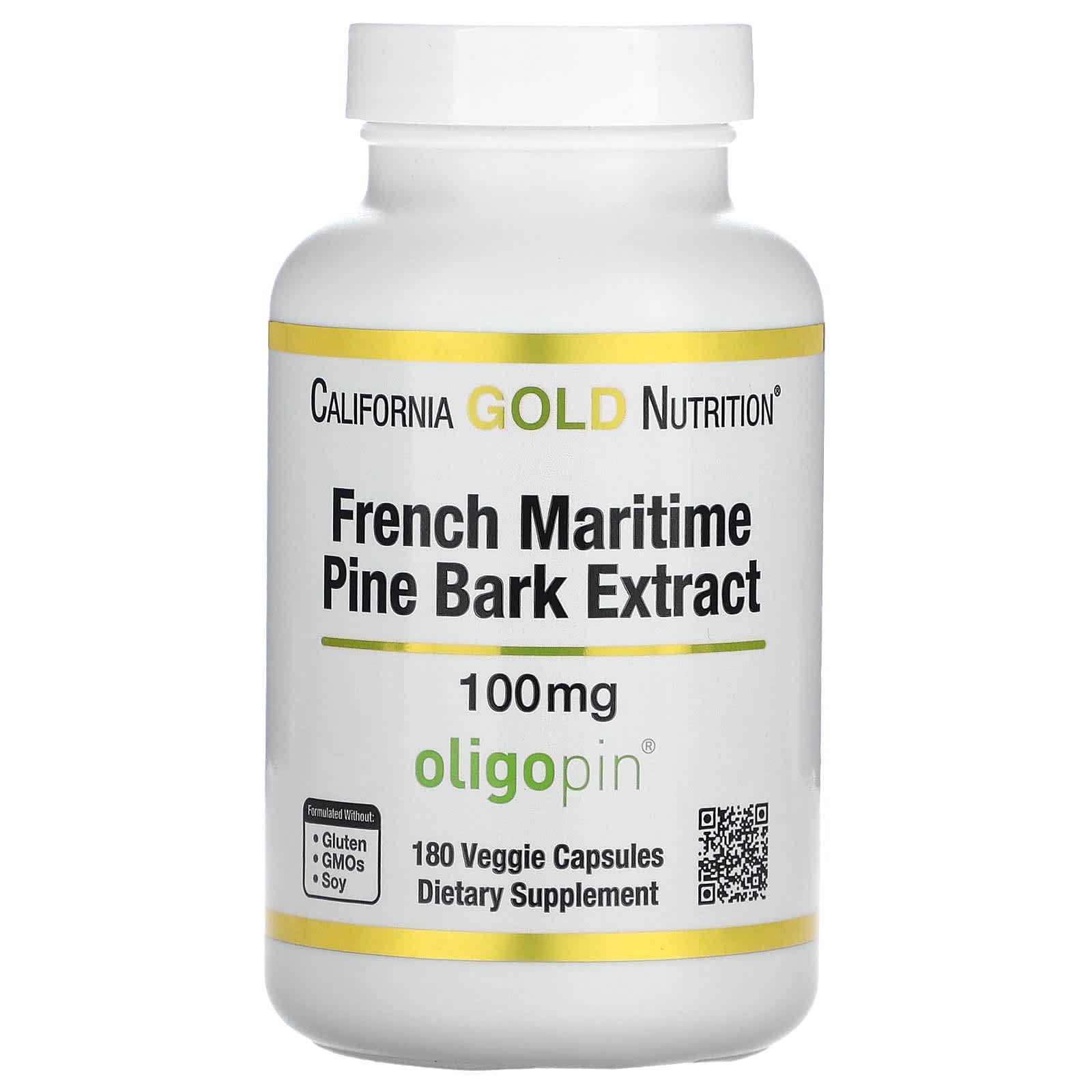 California Gold Nutrition, Extracto de corteza de pino marítimo francés, Oligopin, Polifenoles antioxidantes, 100 mg, 180 cápsulas vegetales