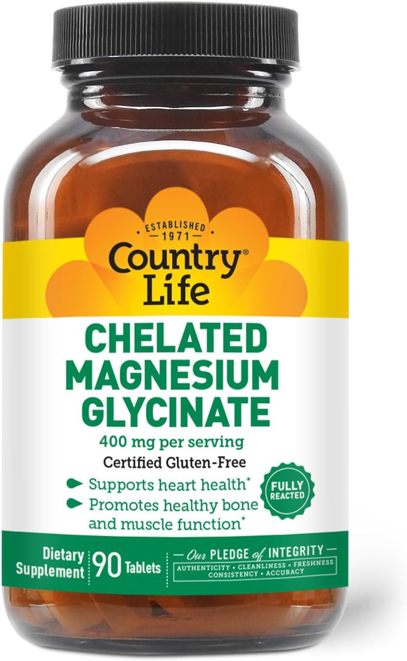 Country Life, Chelated Magnesium Glycinate, 90 Tabletas 