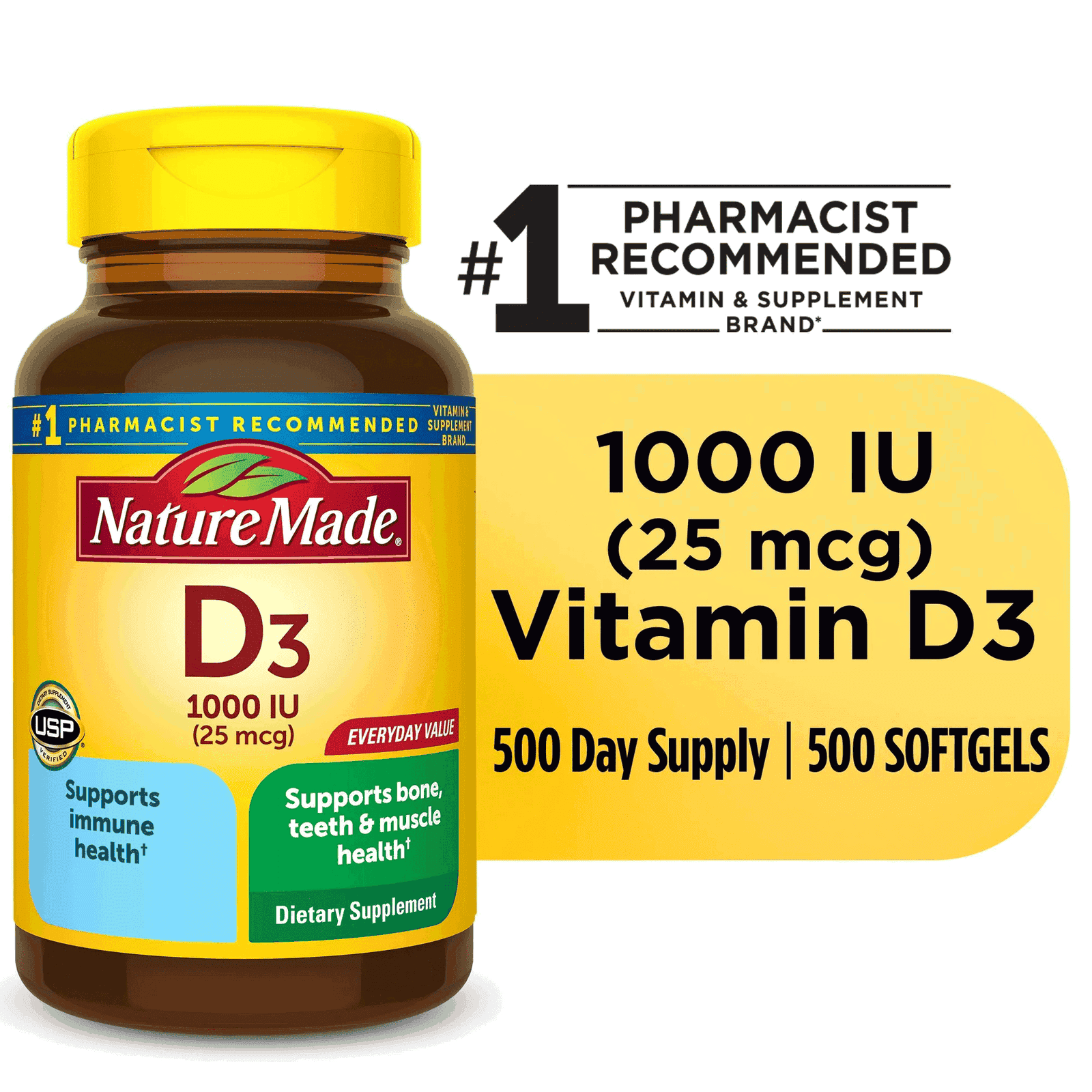 Nature Made, Vitamina D3, 1000IU, 500Soft