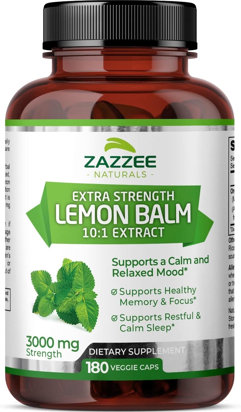 Zazzee Organic Lemon Balm, 3000 mg, 180caps 