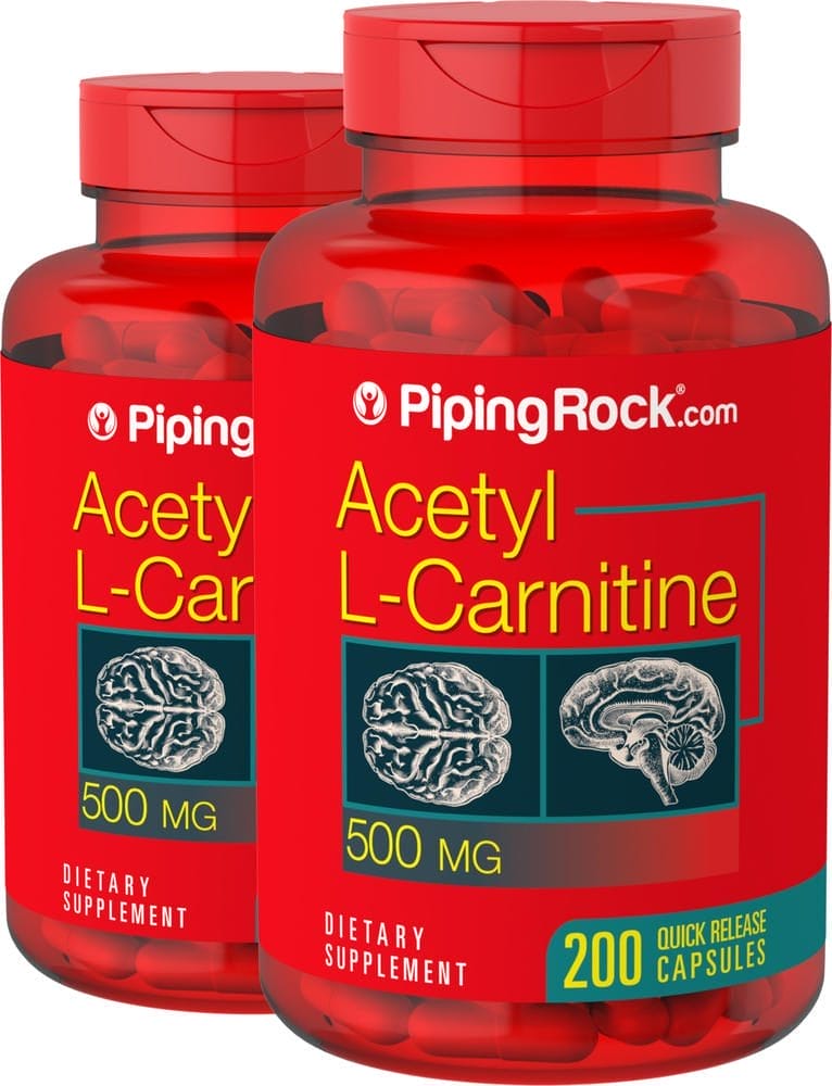 Acetil L-carnitina , 500 mg, 200 Cápsulas de liberación rápida, 2 Botellas/Frascos