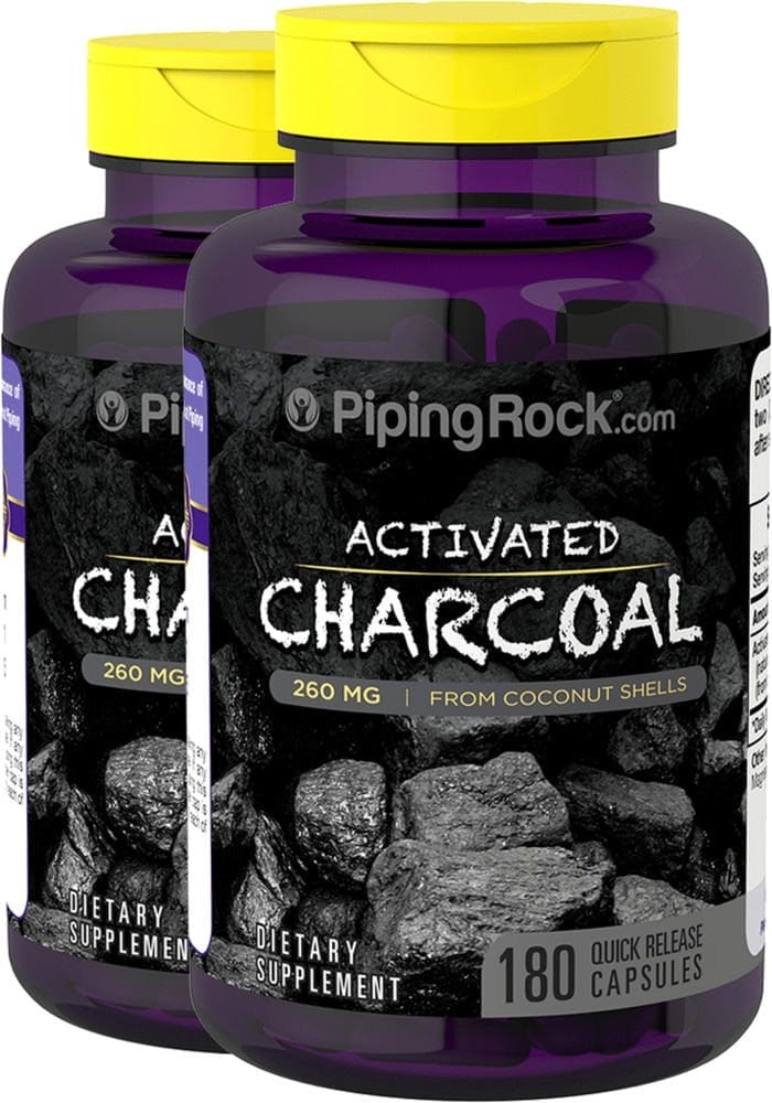 Carbón activado , 260 mg, 180 Cápsulas de liberación rápida, 2 Botellas/Frascos