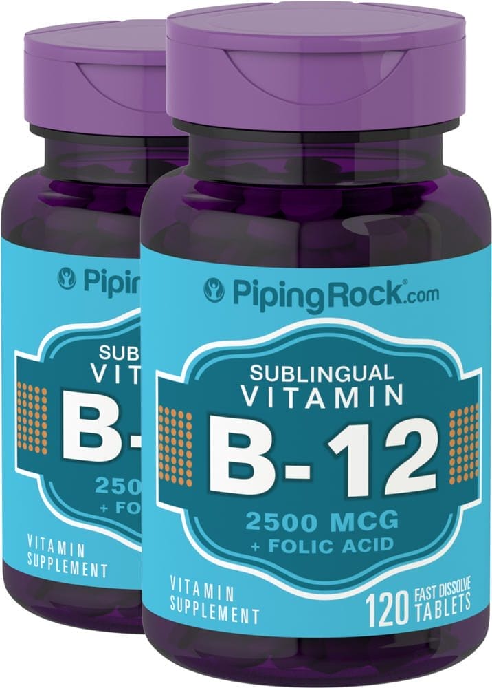 Vitamina B12 (2500 mcg) y ácido fólico (400 mcg), 120 Pastillas de rápida disolución, 2 Botellas/Frascos