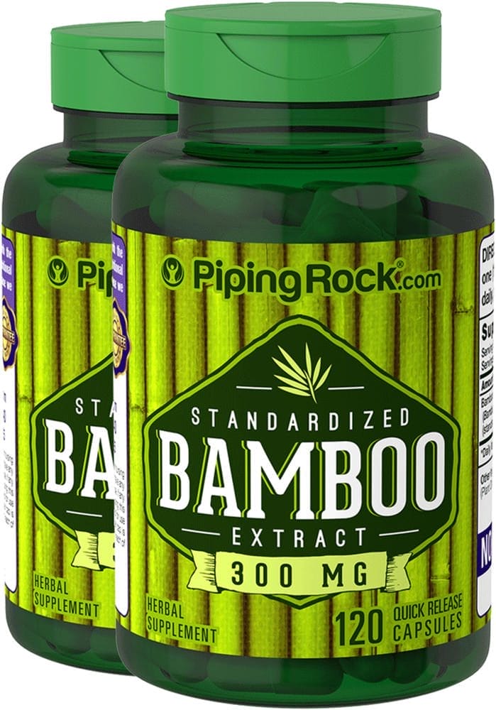 Extracto de bambú , 300 mg, 120 Cápsulas de liberación rápida, 2 Botellas/Frascos