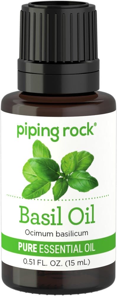 Aceite esencial de albahaca, puro (GC/MS Probado), 1/2 fl oz (15 mL) Frasco con dosificador