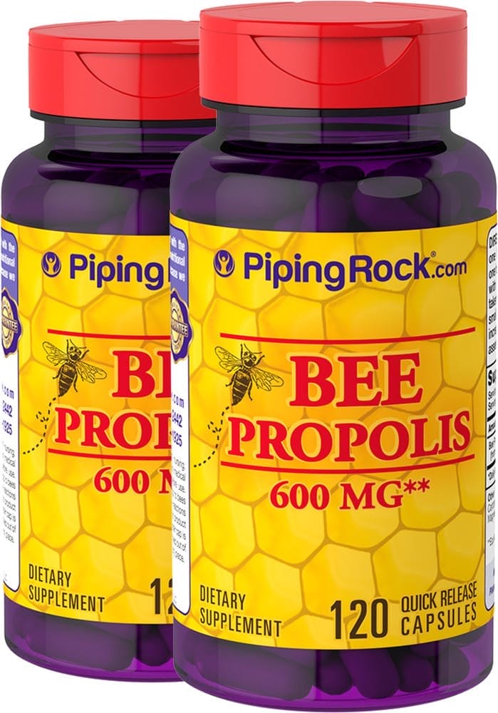 Propóleo de abeja , 600 mg, 120 Cápsulas de liberación rápida, 2 Botellas/Frascos